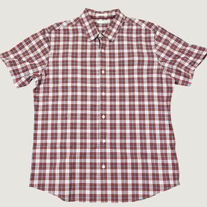 Hawker Rye Button Down Shirt Mens XL Red Plaid Excellent Slim Fit Short Sleeve